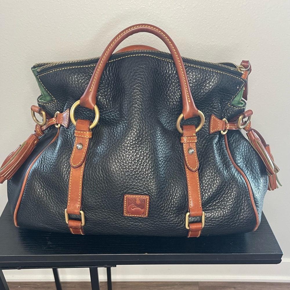 Dooney & Bourke Pebble Grain Large Satchel - Black and Tan